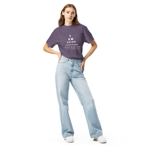 Grape unisex garment-dyed heavyweight t-shirt with 'High Functioning Disaster Unisex Tee (White Print)' design — Emotional support clothing for high-achieving hot messes.