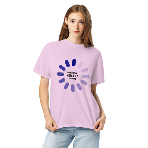Orchid unisex garment-dyed heavyweight t-shirt with 'New Era Loading Unisex Tee' design — Emotional support clothing for the ones still buffering.