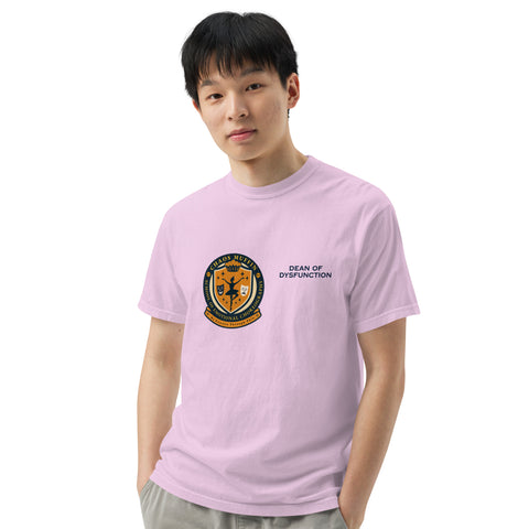 Orchid unisex garment-dyed heavyweight t-shirt with 'School of Emotional Choreography Unisex Tee' design — Shirts that understand me—for those who choreograph the chaos and still show up shining.