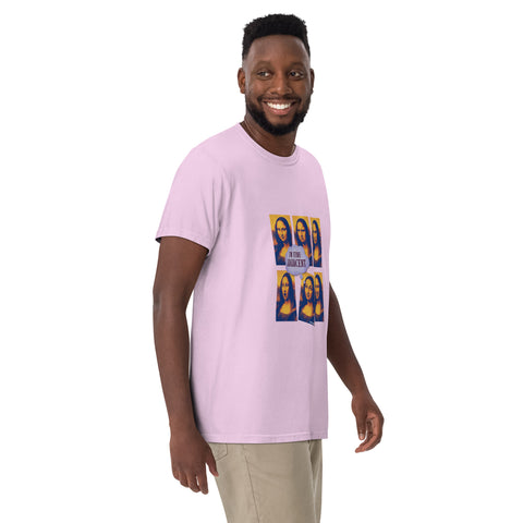 Orchid unisex garment-dyed heavyweight t-shirt with 'Im Fine-Adjacent Unisex Tee' design — Burnout clothing with comedic timing.