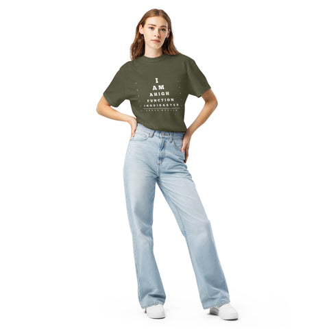 Sage unisex garment-dyed heavyweight t-shirt with 'High Functioning Disaster Unisex Tee (White Print)' design — Emotional support clothing for high-achieving hot messes.