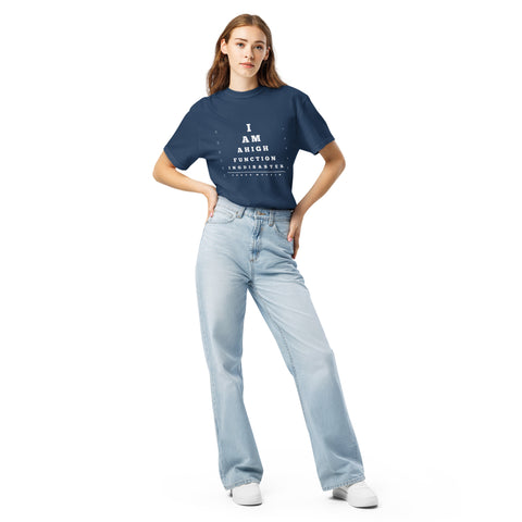 True Navy unisex garment-dyed heavyweight t-shirt with 'High Functioning Disaster Unisex Tee (White Print)' design — Emotional support clothing for high-achieving hot messes.
