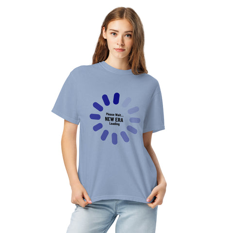 Washed Denim unisex garment-dyed heavyweight t-shirt with 'New Era Loading Unisex Tee' design — Emotional support clothing for the ones still buffering.