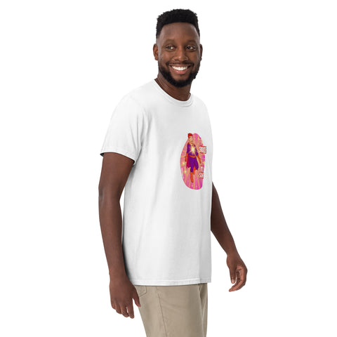 White product with 'I Sparkle, You Squint Glow Dude Tee' design — Emotional support fashion.