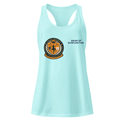 Cancun product with 'School of Emotional Choreography Womens Racerback Tank Top' design — Self care clothing for those who pirouette through pain in posture and glitter.