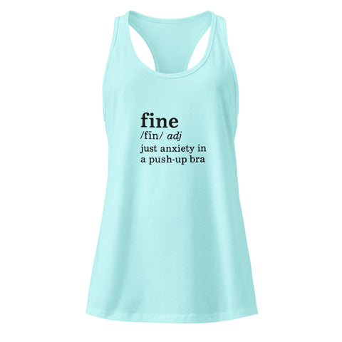 Cancun product with 'Define Fine Women‚Äö√Ñ√∂‚àö√ë‚àö¬•s Racerback Tank Top (Black Print)' design — for soft rebellion and everyday emotional expression.