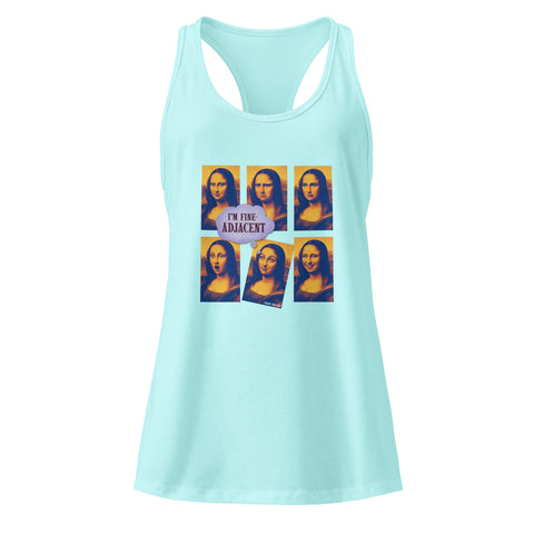 Cancun product with 'Im Fine-Adjacent Women‚Äö√Ñ√∂‚àö√ë‚àö¬•s Racerback Tank Top' design — for soft rebellion and everyday emotional expression.