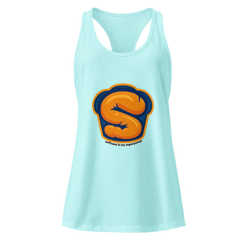 Cancun product with 'Softness Is My Superpower Womens Racerback Tank Top' design — Self care clothing with core strength.