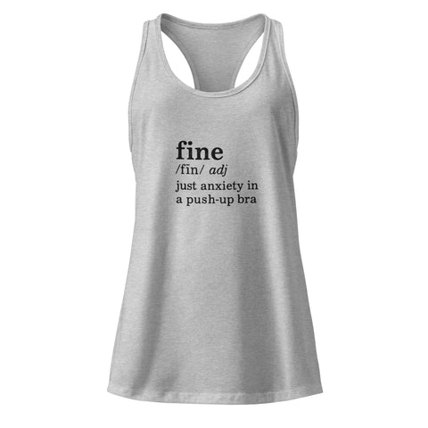 Heather-Gray product with 'Define Fine Women‚Äö√Ñ√∂‚àö√ë‚àö¬•s Racerback Tank Top (Black Print)' design — for soft rebellion and everyday emotional expression.