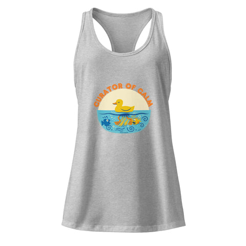Heather-Gray product with 'Curator of Calm Women‚Äö√Ñ√∂‚àö√ë‚àö¬•s Racerback Tank Top' design — for soft rebellion and everyday emotional expression.