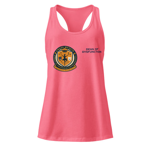 Hot-Pink product with 'School of Emotional Choreography Womens Racerback Tank Top' design — Self care clothing for those who pirouette through pain in posture and glitter.