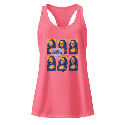 Hot-Pink product with 'Im Fine-Adjacent Women‚Äö√Ñ√∂‚àö√ë‚àö¬•s Racerback Tank Top' design — for soft rebellion and everyday emotional expression.