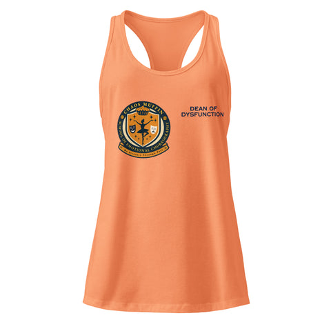 Light-Orange product with 'School of Emotional Choreography Womens Racerback Tank Top' design — Self care clothing for those who pirouette through pain in posture and glitter.