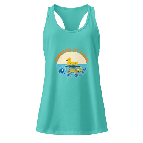 Tahiti-Blue product with 'Curator of Calm Women‚Äö√Ñ√∂‚àö√ë‚àö¬•s Racerback Tank Top' design — for soft rebellion and everyday emotional expression.